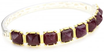 Kara Ross "Sugarloaf" 8x8mm Ruby Medium Bangle Bracelet For Women