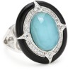 Badgley Mischka Fine Jewelry White Diamonds Oval Turquoise Doublet and Special Cut Onyx Ring, Size 7
