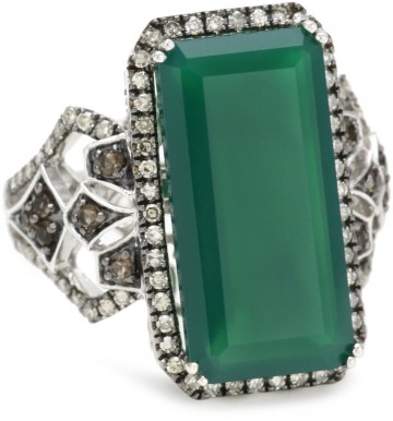 Badgley Mischka Fine Jewelry Champagne Diamonds Green Agate and Smokey Quartz Ring, Size 7 For Women