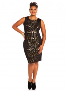 ashley stewart black and gold dress