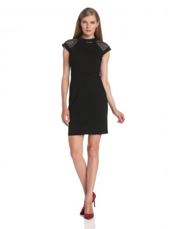 Magaschoni 39% Discount On Short-Sleeve Ponte Dress with Leather Trim For Women