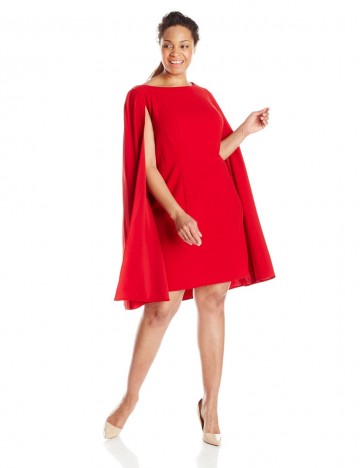 Adrianna Papell Plus-Size Cape Sheath Red Color Cocktail Dress For Women
