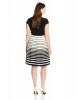 Anne Klein Plus-Size Pleated Striped Fit-and-Flare Camellia And BlackDress For Women