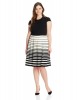 Anne Klein Plus-Size Pleated Striped Fit-and-Flare Camellia And BlackDress For Women