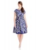 Anne Klein Plus-Size Ultramarine Combo Printed Cotton Boat Neck Fit and Flare Dress For Women