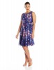Adrianna Papell Plus-Size Pleated Neck Floral-Print A-line Dress For Women
