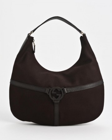Gucci - Black Canvas Leather Reins Hobo Bag For Women