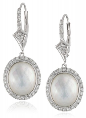 Badgley Mischka Fine Jewelry - Sterling Silver Mother of Pearl Doublet with White Diamond Earrings For Women