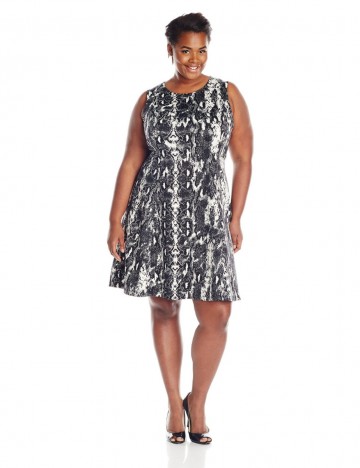 Calvin Klein Plus-Size Sleeveless Printed Pleat Front Scuba Dress For Women