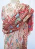 Steel Paisley - Vintage Hand Embroidered Floral Leaf Cutwork Silk Bridal Shawl Scarf Wrap Stole Table Runner Red Gold Blue Green