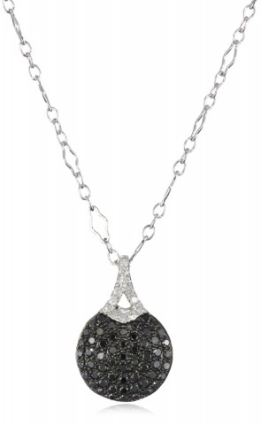Badgley Mischka Fine Jewelry Round Pave Black and White Diamond Pendant Necklace For Women