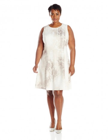 Calvin Klein Plus-Size White Printed Fit and Flare Dress For Women