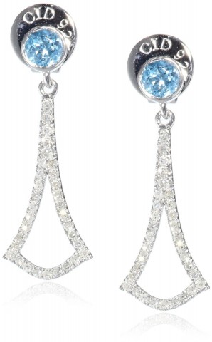 Badgley Mischka Fine Jewelry - Blue Topaz and White Diamonds with Top Arabesque Drop Earrings For Women