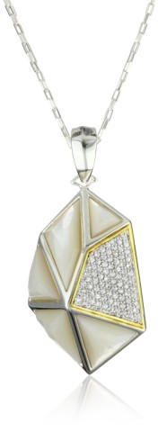 Kara Ross - "Pyramid" Mother-Of-Pearl and White Sapphires Large Pendant Necklace For Women