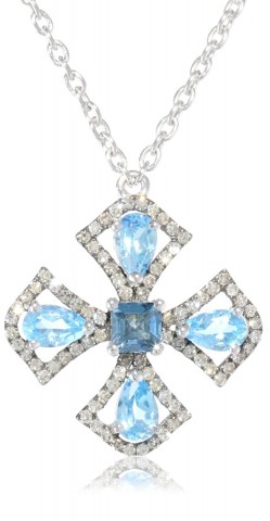 Badgley Mischka Fine Jewelry Blue Topaz Maltese and Champagne Diamonds Cross Pendant Necklace, 18" For Women