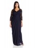 Adrianna Papell Plus-Size Ink Color Long Lace Sleeve V-Neck Gown For Women