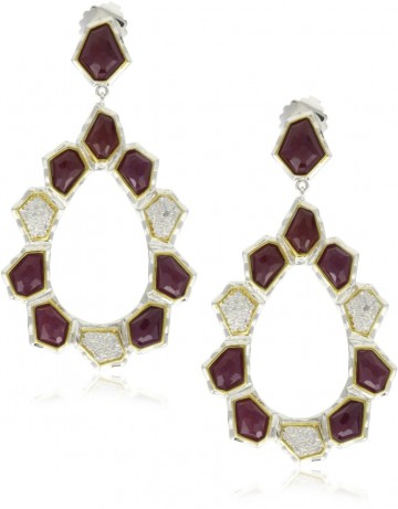 Kara Ross - "Nugget" Ruby and White Sapphires Oval Gemstone Drop Earrings For Women