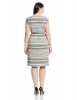 Calvin Klein Plus-Size Bateau Neckline Cap-Sleeve Striped Belted Dress For Women